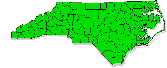 map of North Carolina showing its 100 counties
