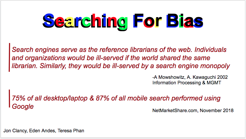 cover slide says searching for bias