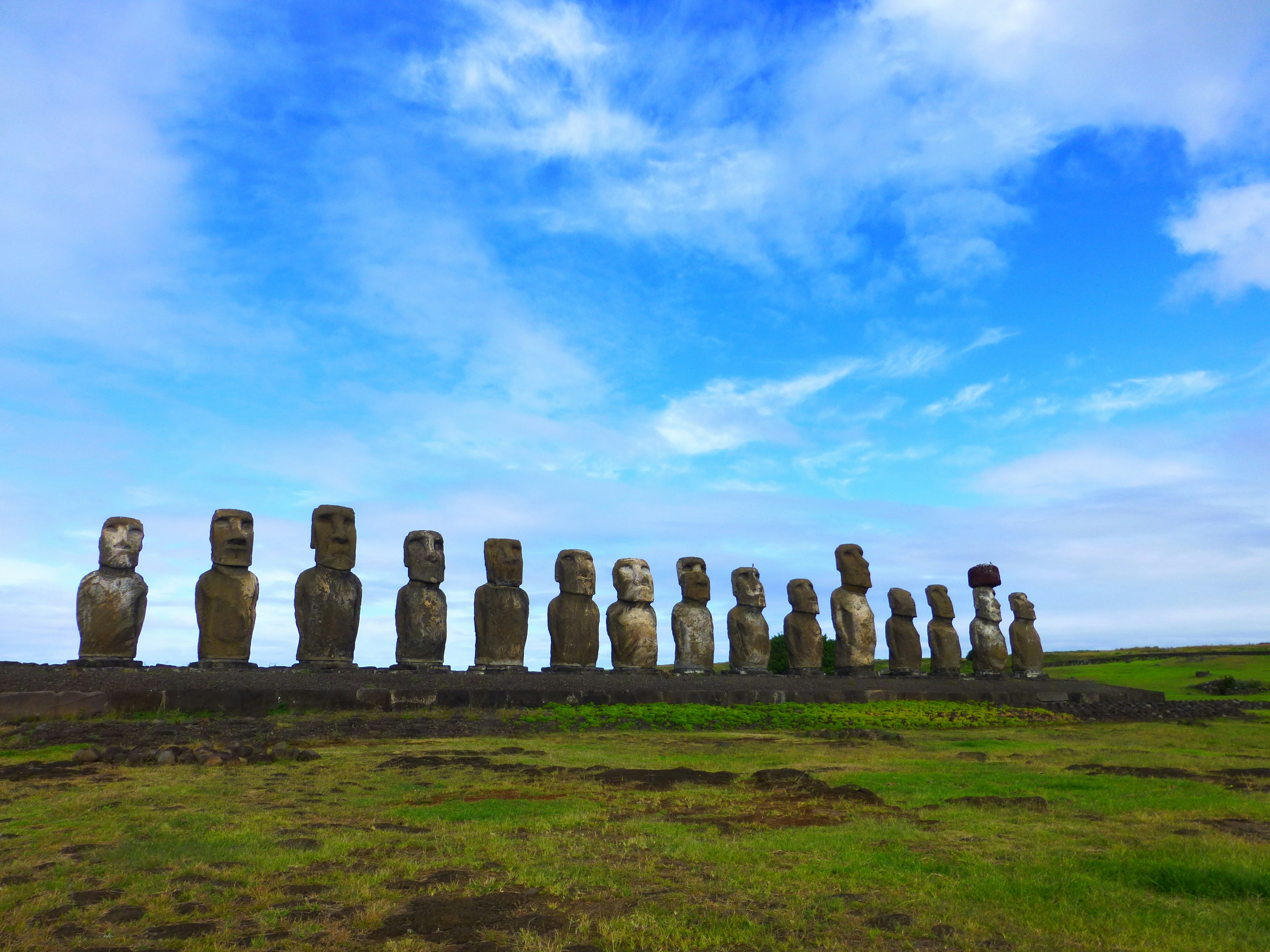 an image of easter island, chile with big face stone figures