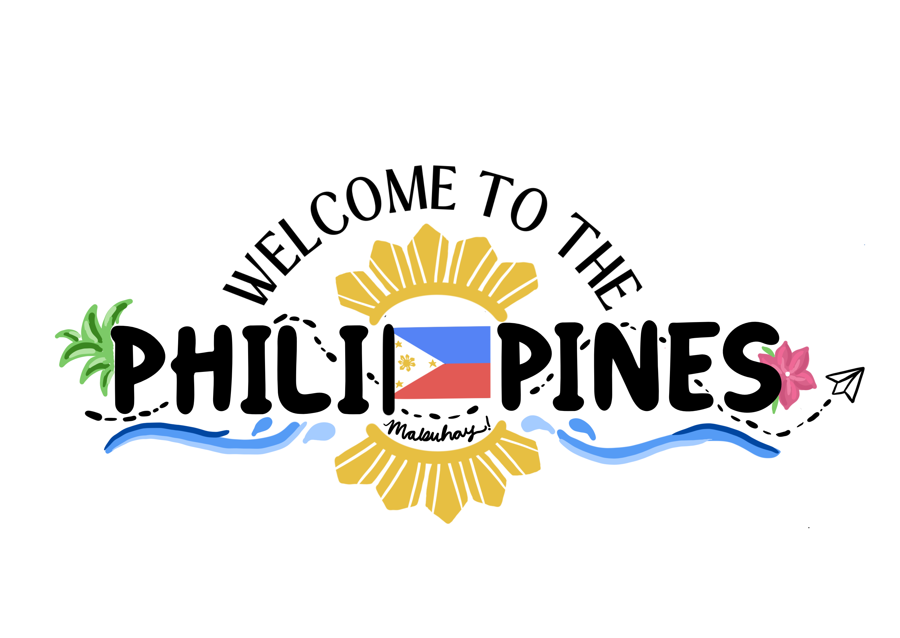 a drawing of a logo that says welcome to the philippines with different colors
